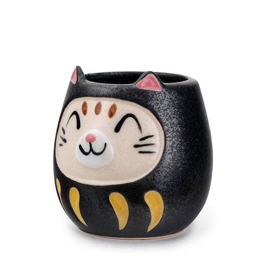 Japanese Daruma Cat Yunomi Style Tea Cup Black - mosswell.us