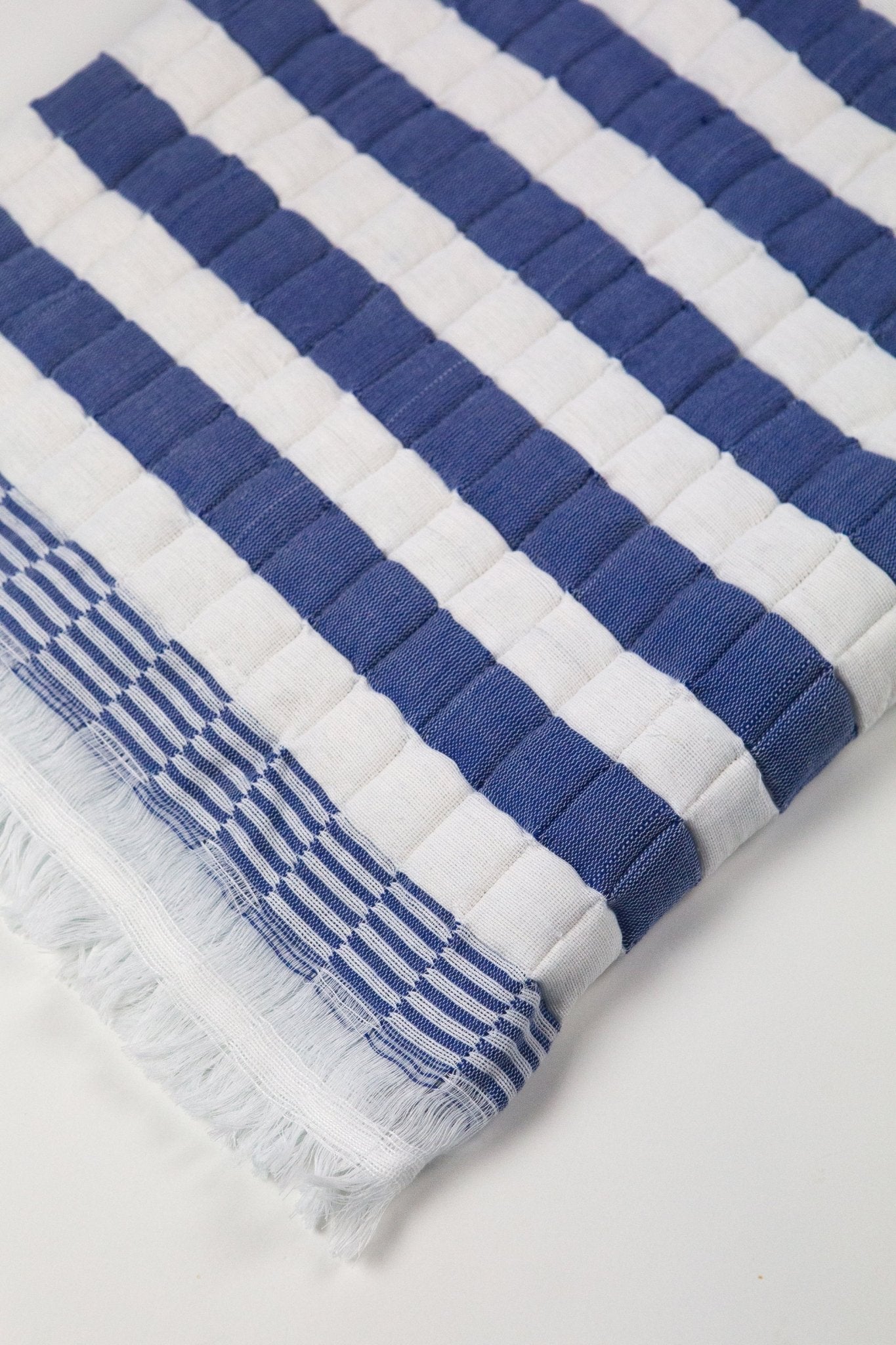 Quilted Sujani Throw Blanket - Blue and White Striped - mosswell.us