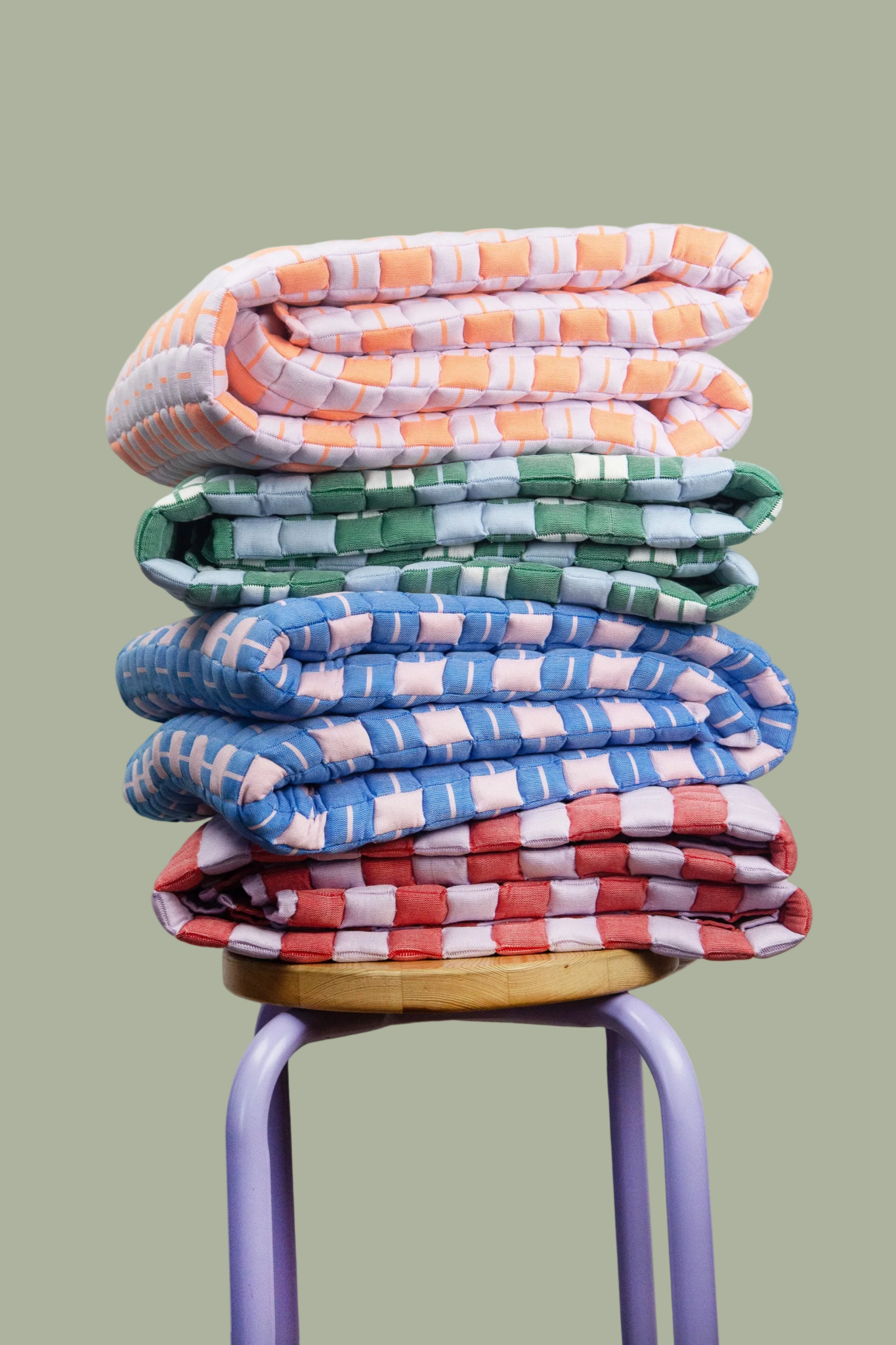 Quilted Sujani Throw Blanket - Soft Pink and Blue - Cat Rodeo