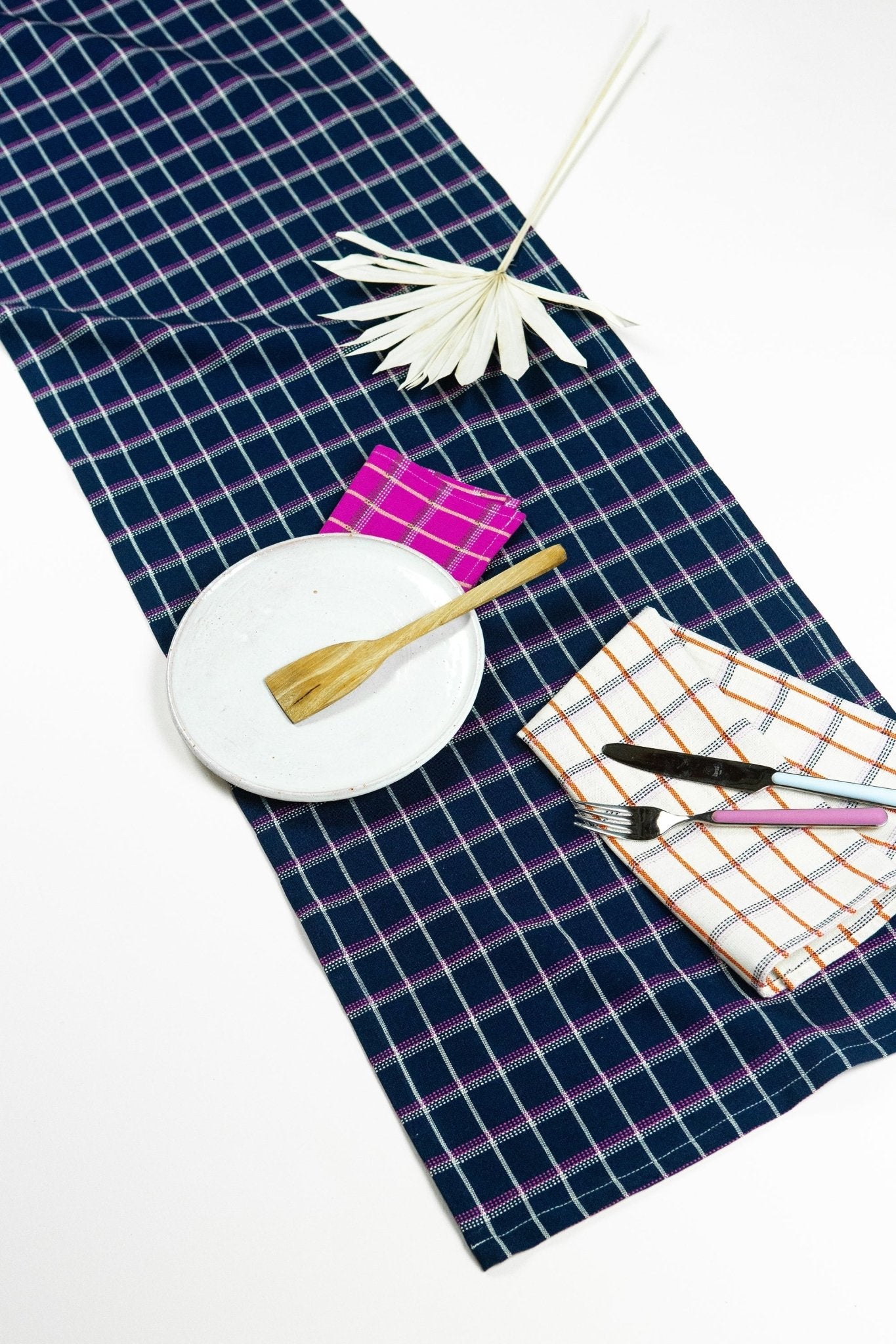San Lucas Plaid Navy Table Runner - mosswell.us