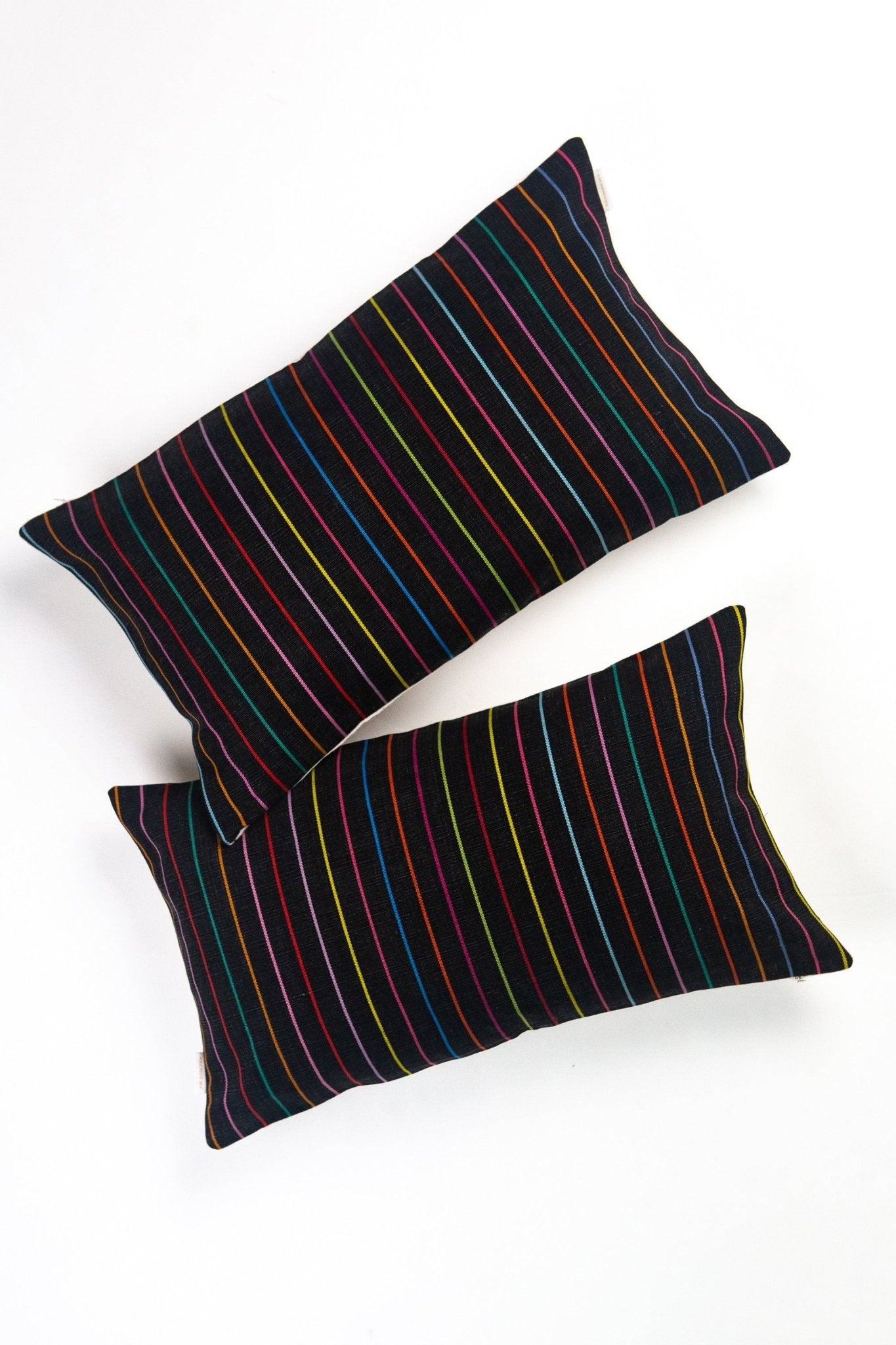 Vintage Washed Black Denim Rainbow Striped Pillow - mosswell.us