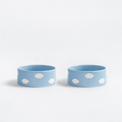 Set of 2 Blue Large stoneware ceramic Pet Bowls — Cloud Collection