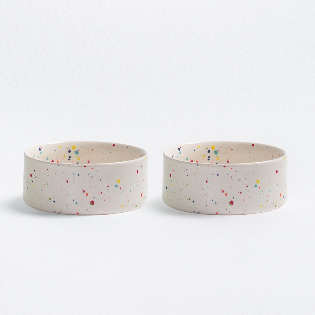 Set of 2 White Large stoneware ceramic Pet Bowls — Party Collection