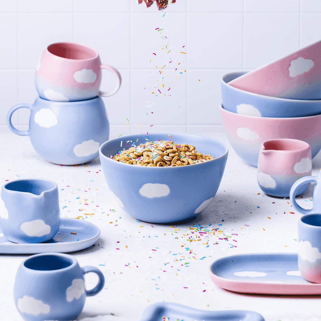 Blue Cereal Bowl 10.2" stoneware ceramic —  Cloud Collection Gift Box