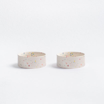 Set of 2 White Medium stoneware ceramic Pet Bowls — Party Collection