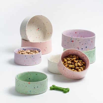 Set of 2 White Large stoneware ceramic Pet Bowls — Party Collection