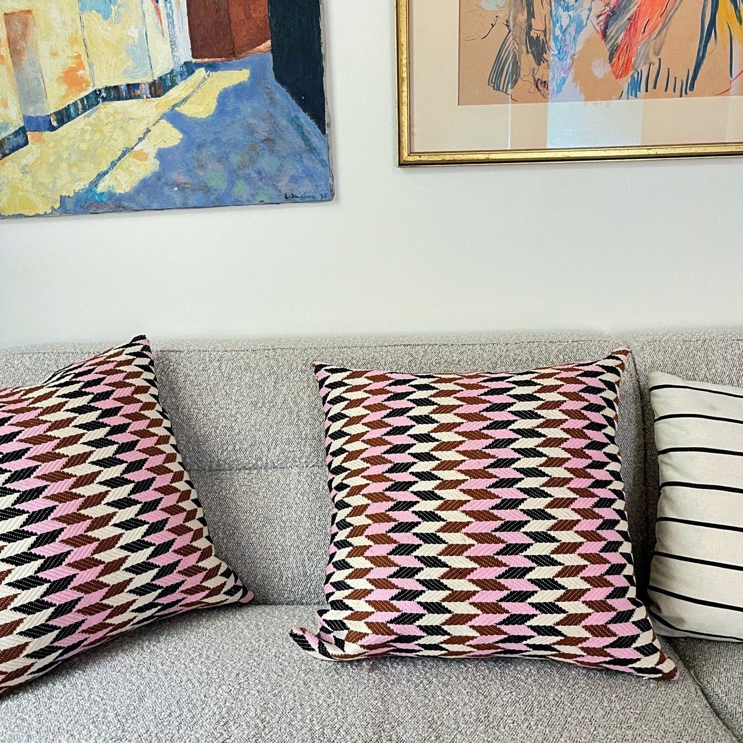 Almolonga 70s Dream Pillow - Pink & Brown 20" x 20" - mosswell.us