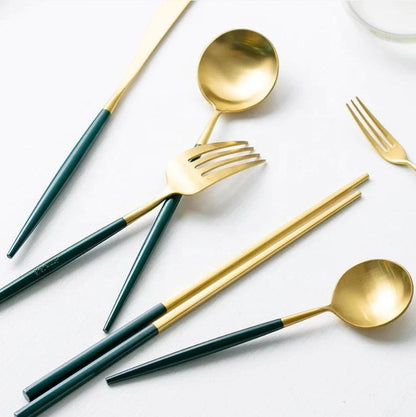 Altin 6 Piece Flatware Set - Forest Green and Gold - mosswell.us