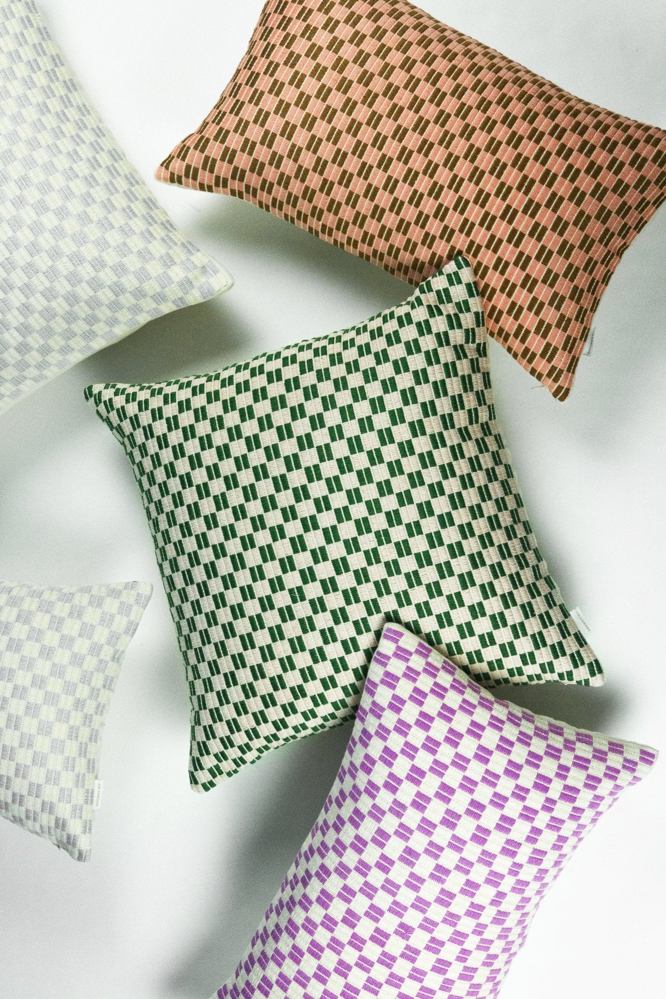 Checkered Brocade Pillow - Green & Cream - mosswell.us