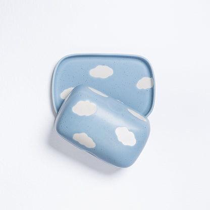 Cloud Blue Butter Dish stoneware ceramic - mosswell.us