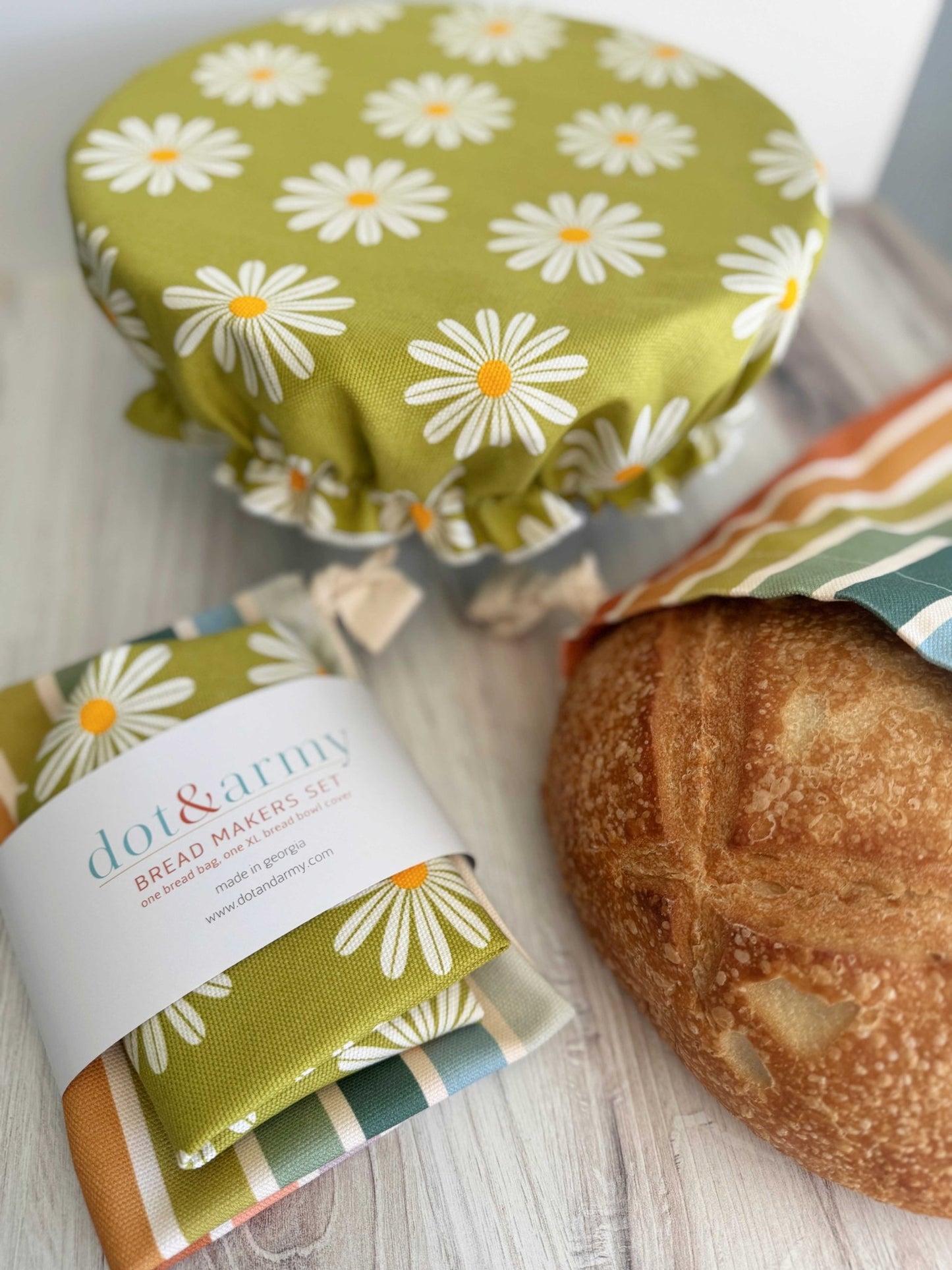 Daisy and Stripe Bread Makers Set - bread bag and cover - mosswell.us