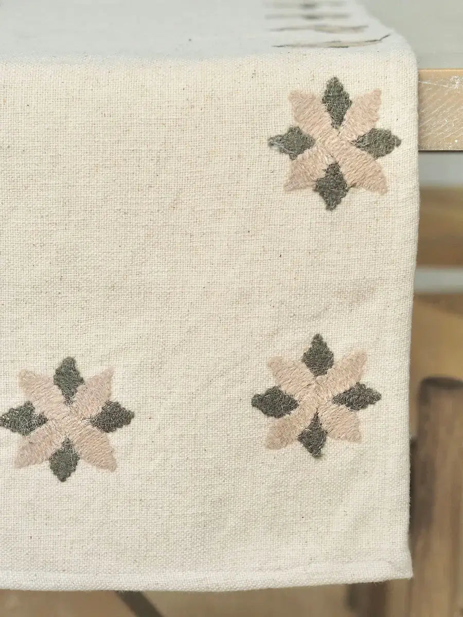 Embroidered Star Table Runner Green - mosswell.us