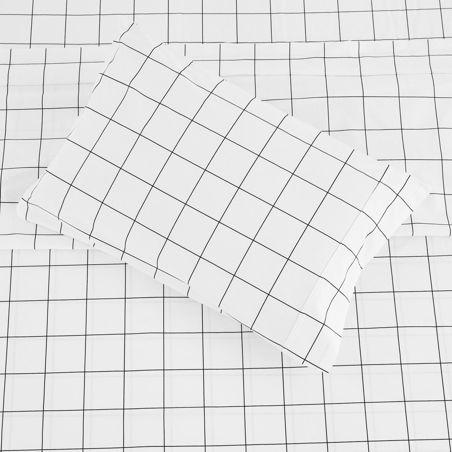 Grid Printed Cotton Percale Pillowcases - mosswell.us