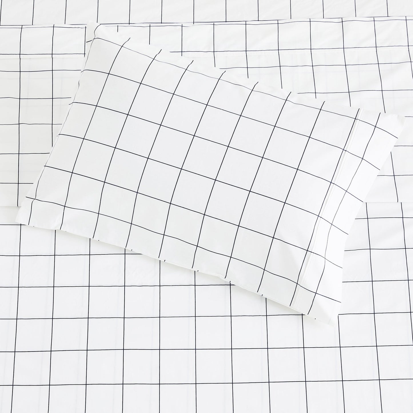 Grid Printed Cotton Percale Pillowcases - mosswell.us