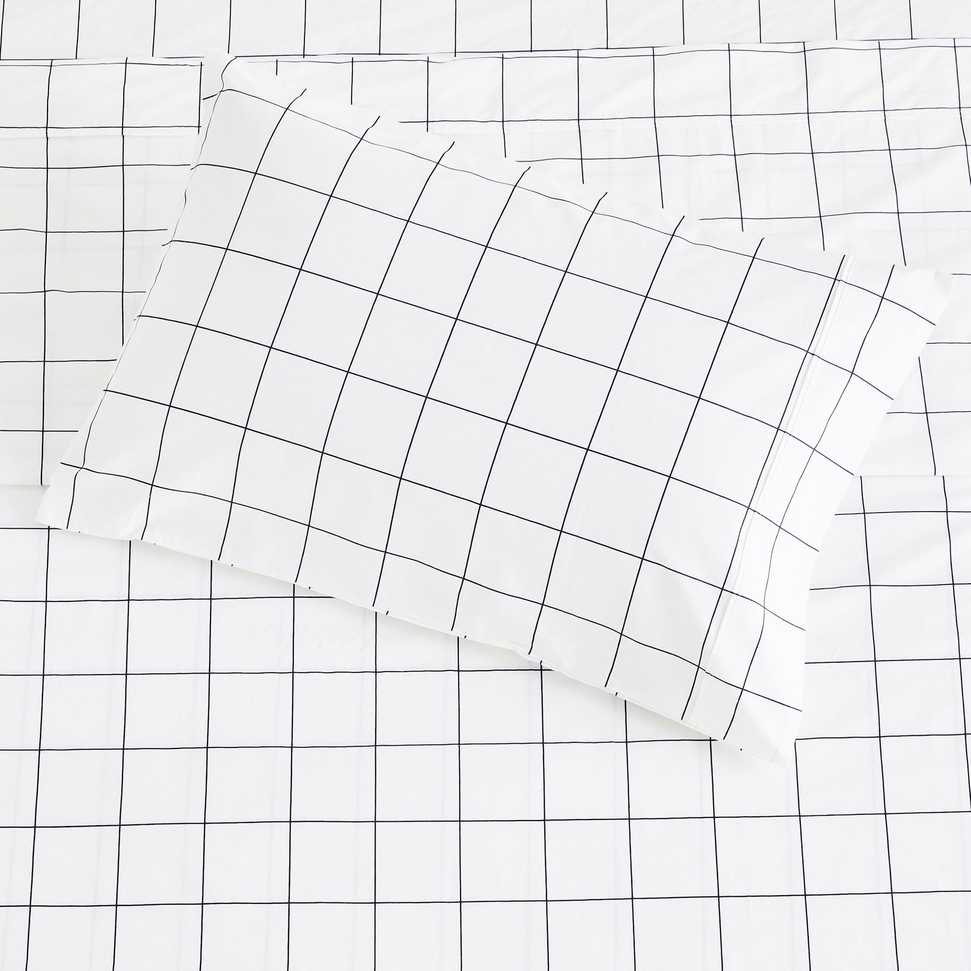Grid Printed Cotton Percale Sheet Set - mosswell.us