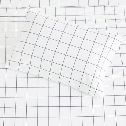 Grid Printed Cotton Percale Sheet Set - mosswell.us