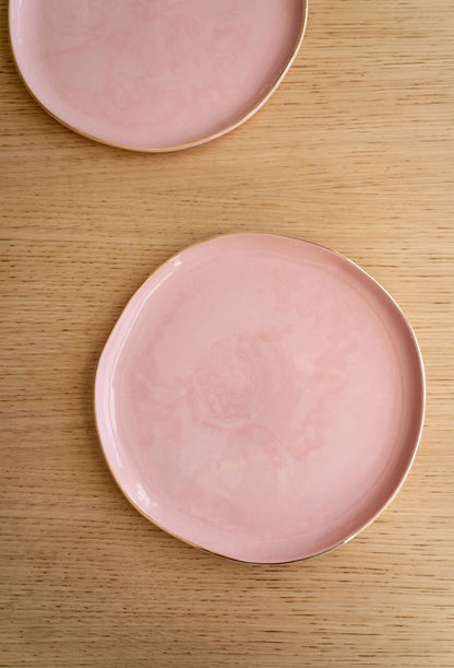 Handmade Porcelain Dinner Plates with Gold Rim. Powder Pink - mosswell.us