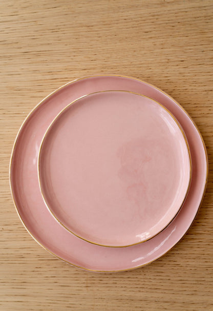 Handmade Porcelain Dinner Plates with Gold Rim. Powder Pink - mosswell.us