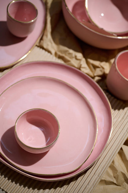 Handmade Porcelain Dinner Plates with Gold Rim. Powder Pink - mosswell.us