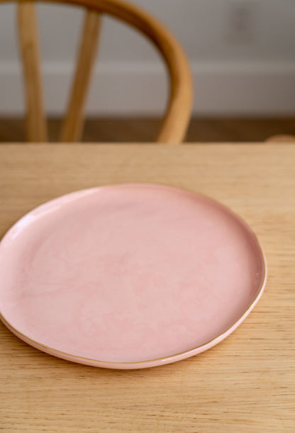 Handmade Porcelain Dinner Plates with Gold Rim. Powder Pink - mosswell.us