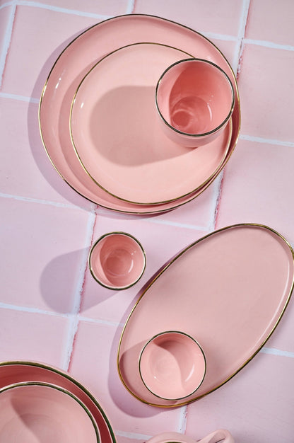 Handmade Porcelain Dinner Plates with Gold Rim. Powder Pink - mosswell.us