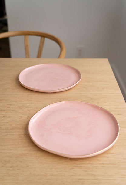 Handmade Porcelain Dinner Plates with Gold Rim. Powder Pink - mosswell.us