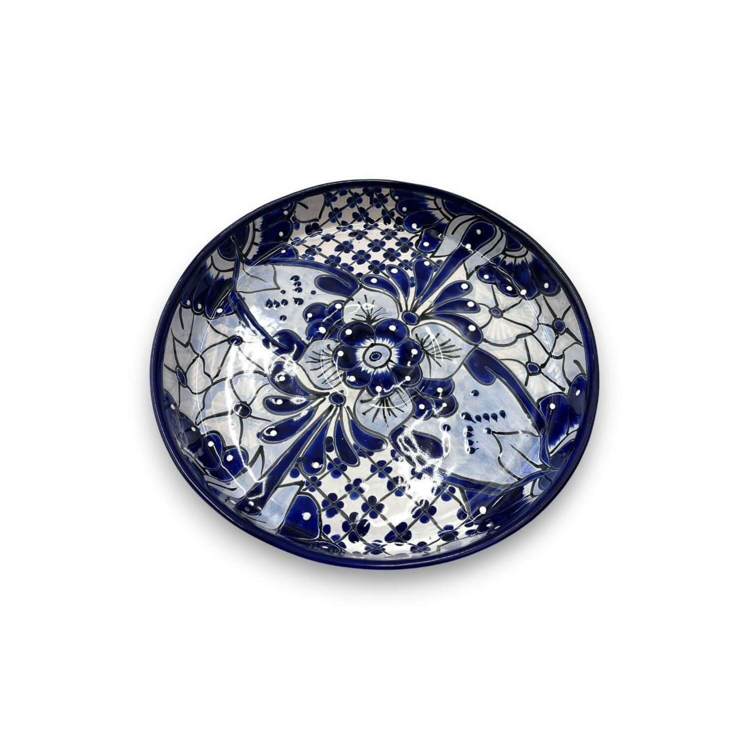Handmade Talavera Appetizer Tray | Blue and White Sectional Platter - Cat Rodeo