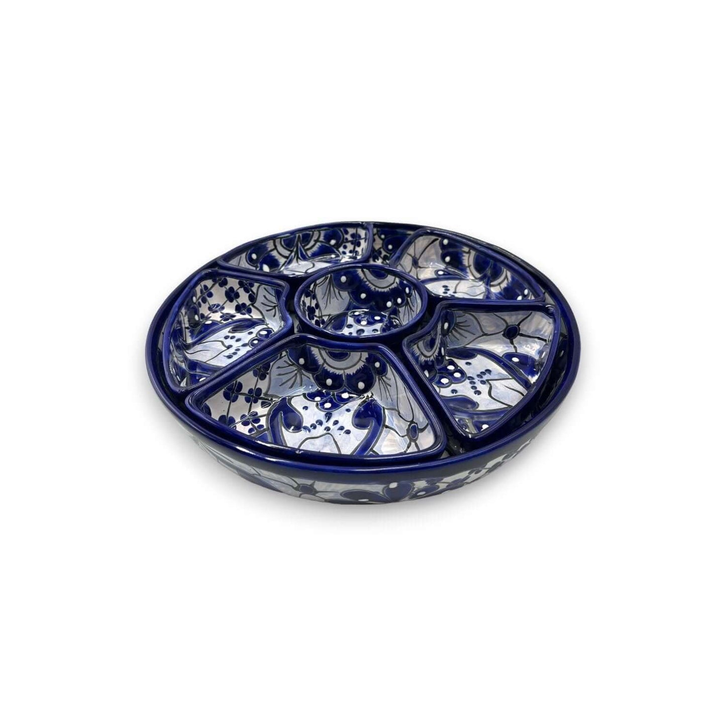 Handmade Talavera Appetizer Tray | Blue and White Sectional Platter - Cat Rodeo