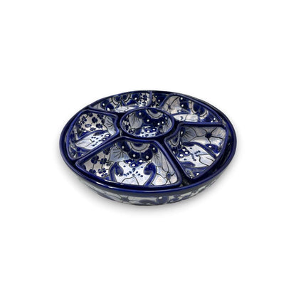 Handmade Talavera Appetizer Tray | Blue and White Sectional Platter - Cat Rodeo
