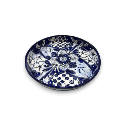 Handmade Talavera Appetizer Tray | Blue and White Sectional Platter - Cat Rodeo