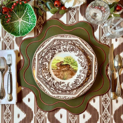 HAVEN DARK GREEN BROWN TRIM WAVY EDGE FAUX LEATHER PLACEMAT - mosswell.us