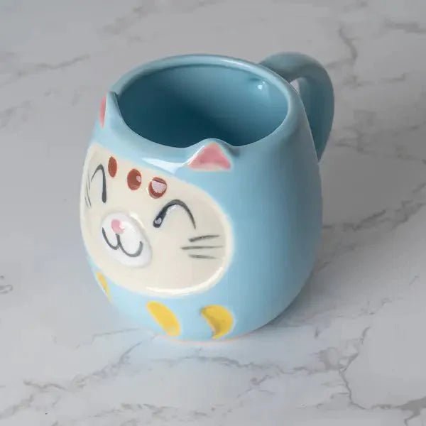 Japanese Daruma Cat Yunomi Style Tea Mug Blue - mosswell.us