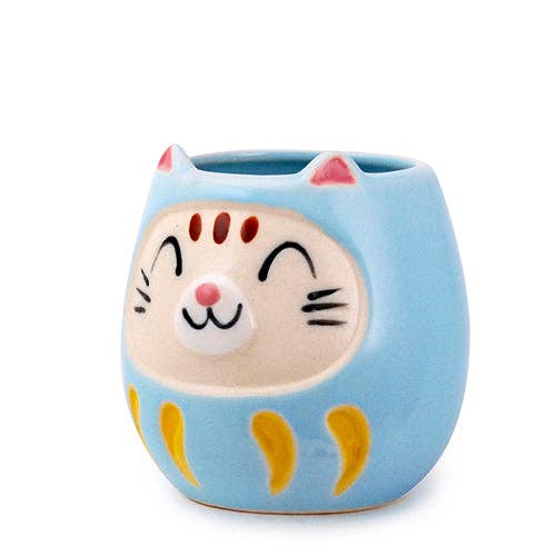 Japanese Daruma Cat Yunomi Style Tea Mug Blue - mosswell.us