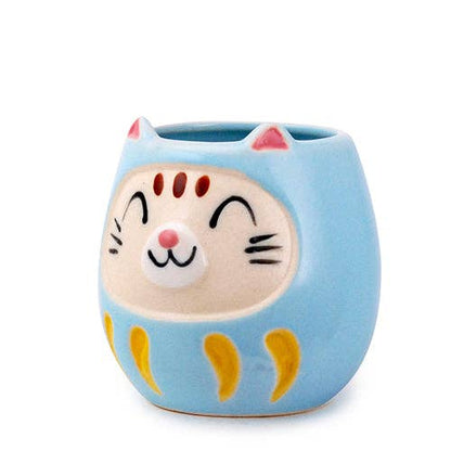 Japanese Daruma Cat Yunomi Style Tea Mug Blue - mosswell.us