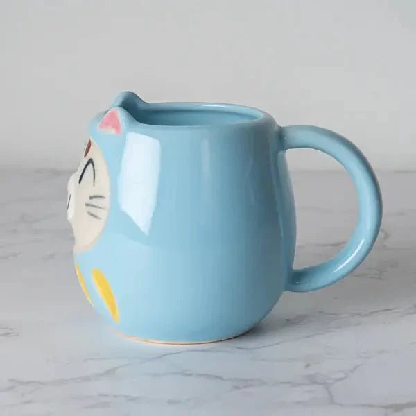 Japanese Daruma Cat Yunomi Style Tea Mug Blue - mosswell.us