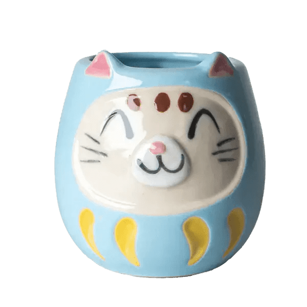 Japanese Daruma Cat Yunomi Style Tea Mug Blue - mosswell.us