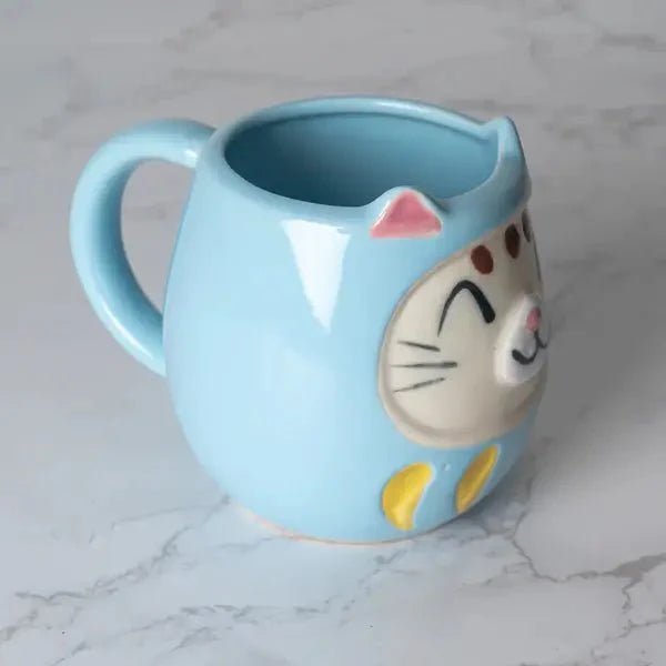 Japanese Daruma Cat Yunomi Style Tea Mug Blue - mosswell.us