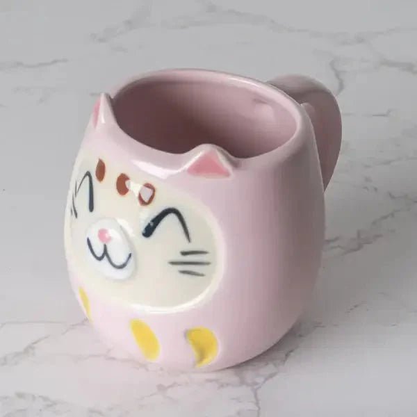 Japanese Daruma Cat Yunomi Style Tea Mug Pink - mosswell.us