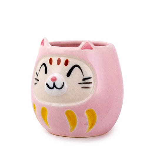 Japanese Daruma Cat Yunomi Style Tea Mug Pink - mosswell.us