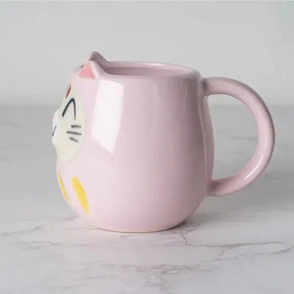 Japanese Daruma Cat Yunomi Style Tea Mug Pink - mosswell.us