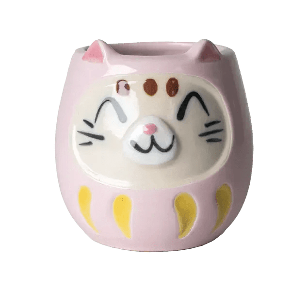Japanese Daruma Cat Yunomi Style Tea Mug Pink - mosswell.us