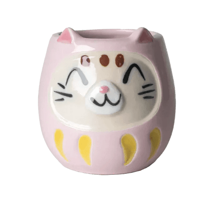 Japanese Daruma Cat Yunomi Style Tea Mug Pink - mosswell.us
