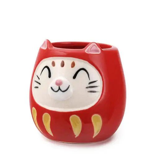 Japanese Daruma Cat Yunomi Style Tea Mug Red - mosswell.us