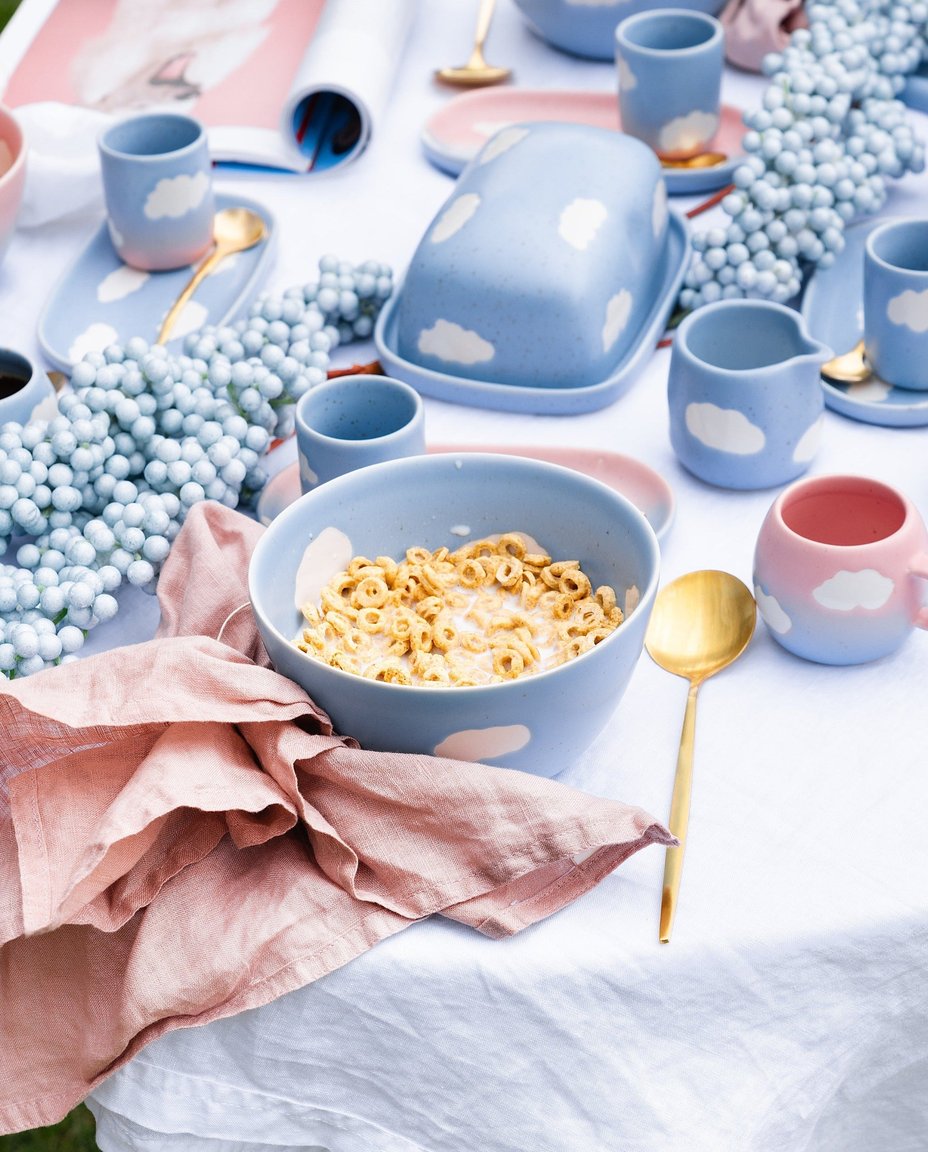 Blue Cereal Bowl 10.2" stoneware ceramic —  Cloud Collection Gift Box