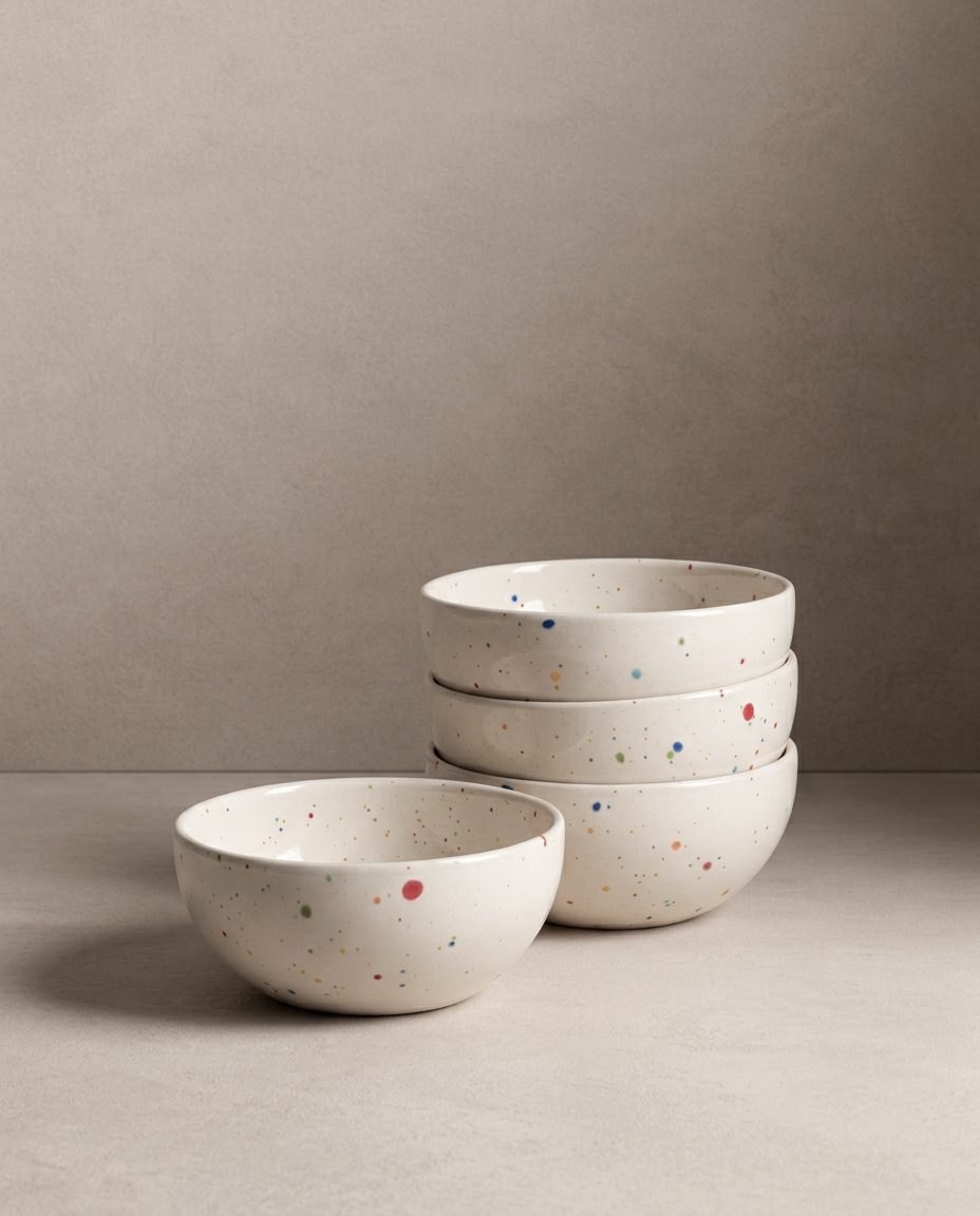 Set of 4 White mini bowl 4" stoneware ceramic — Party Collection