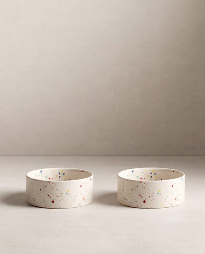 Set of 2 White Medium stoneware ceramic Pet Bowls — Party Collection