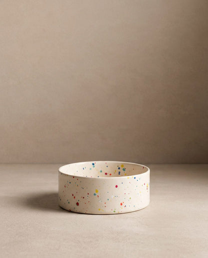 Set of 2 White Large stoneware ceramic Pet Bowls — Party Collection