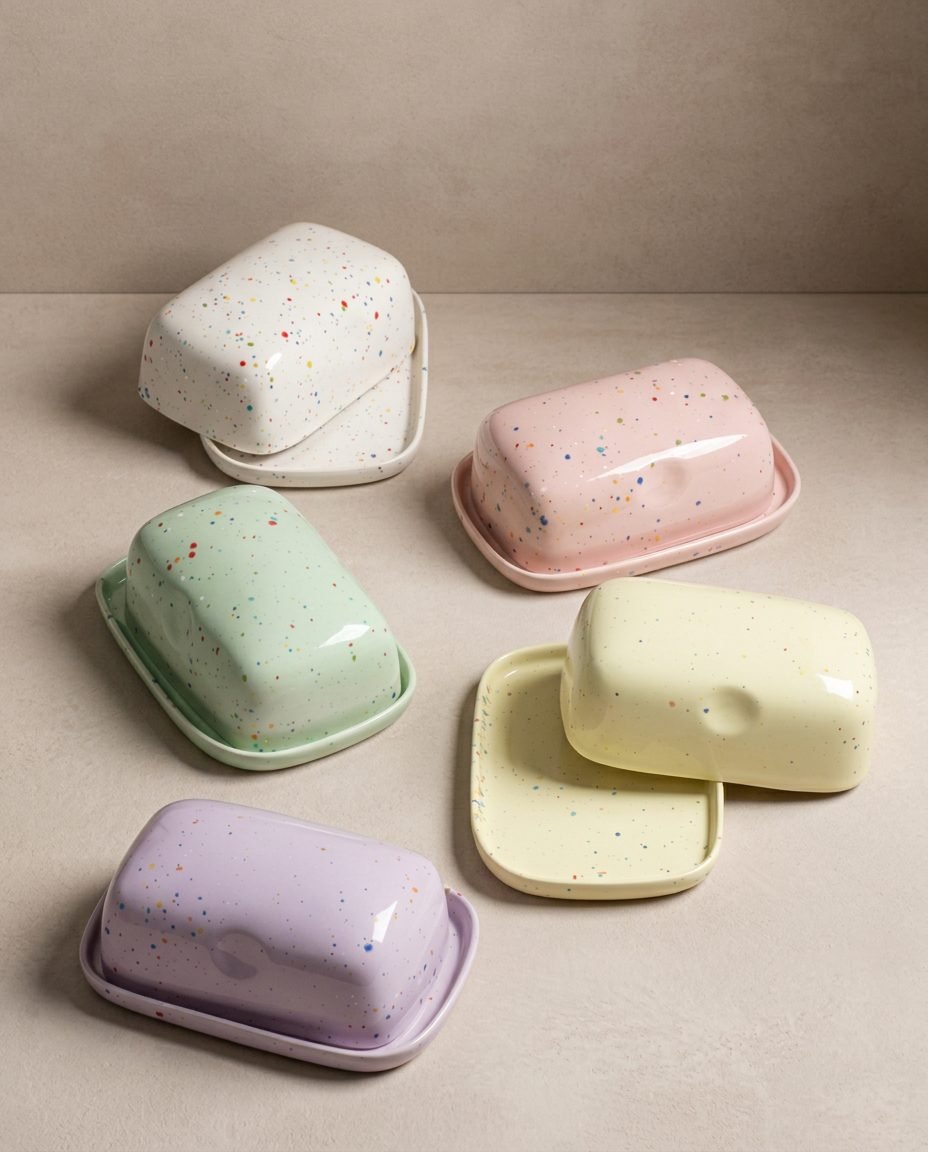 White Butter Dish stoneware ceramic — Party Collection