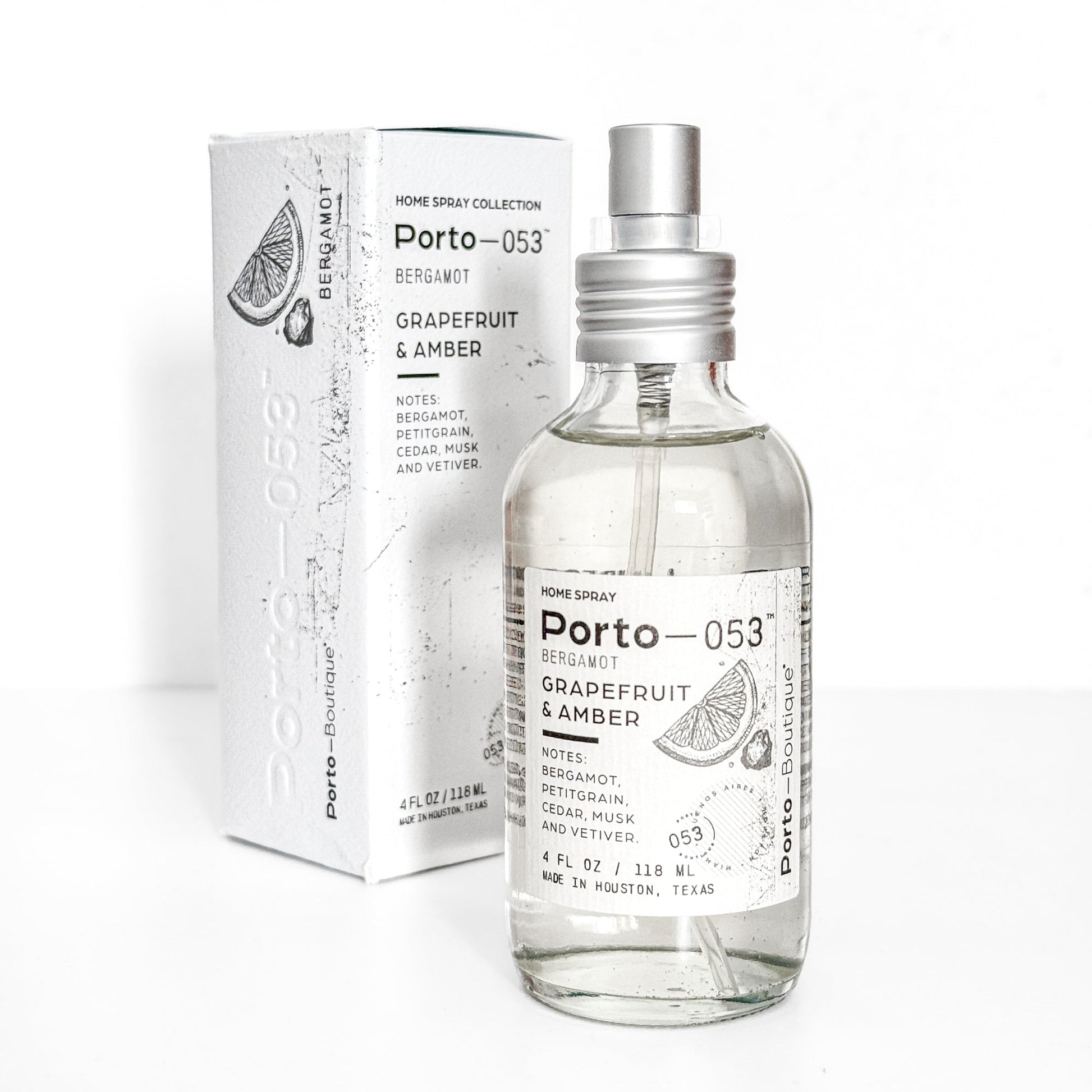 Porto - 053 Room Spray – Linen & Fabric Freshener – High Fragrance Concentration – Vegan & Handmade in USA – 4 oz Clear Glass Bottle with decorative box - mosswell.us