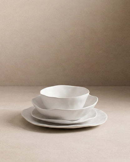 Set of 16 White stoneware ceramic Dinnerware — Pure Collection